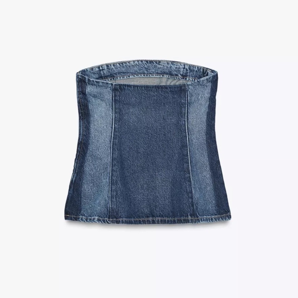 Zara NWT two tone denim medium blue dark navy blue bandeau strapless tube top - Picture 8 of 9